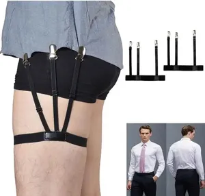 Kemeja pria, tetap Garter kaki dapat disesuaikan suspender pemegang kemeja suspender tersembunyi klem penguncian Non-slip 2 buah hitam