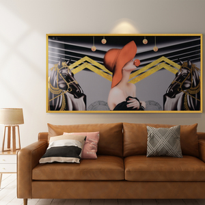 Vente en gros de peinture moderne de <span class=keywords><strong>cheval</strong></span> de grande taille encadrée Tenture murale décorative Tirages sur verre acrylique pour hôtel - Product Image 5