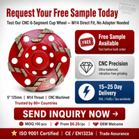 Disque de meulage diamanté CNC TING CHI à 6 segments, 125 mm (5 po), filetage M14, pour béton, pierre, maçonnerie, meuleuse d'angle