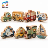 Jouet en bois à lacer avec perles représentant des animaux et des véhicules (voitures, trains, bateaux et avions) – Ensemble éducatif Montessori pour développer la motricité fine W13D507
