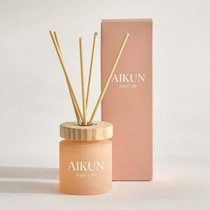 Diffuseur à roseaux Aikun en verre pêche dépoli avec bouchon en bois, emballage cadeau personnalisé OEM/ODM, directement de l'usine, avec roseaux naturels pour chambre à coucher - Product Image 1