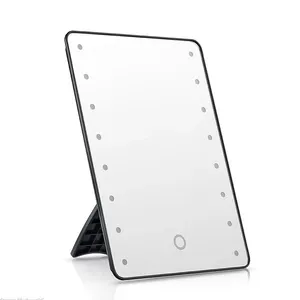 wholesale diy logo square shape ladies mirror fashion women batteries 16 led touch screen table makeup mirror