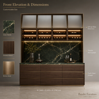 Buffet de salle à manger de luxe en marbre vert avec porte vitrée relevable, présentoir à vin, meuble de rangement moderne pour salon, écologique et personnalisable
