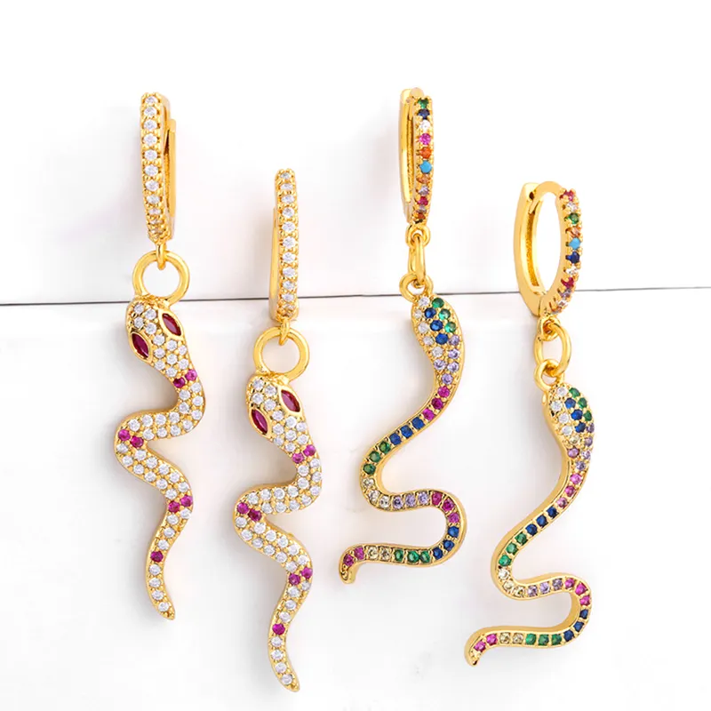 Wholesale Fashion 2021 New Design Women Snake Hoop Huggie Earrings 18K Gold Inlay Zirconia Drop Earrings Snake For Wedding