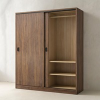 Armoire de rangement haute en bois marron moderne sur mesure OEM à 2 portes coulissantes avec tringle de suspension et étagères pour chambre à coucher et projets hôteliers
