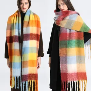 Bufanda de Cachemira de lujo para mujer, chal cálido de invierno, pañuelo cuadrado largo con borlas, bufanda de punto, suéter, nueva