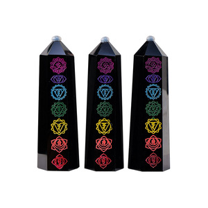 Patrones de siete chakras naturales en punto de obsidiana de cristal para torre curativa, venta al por mayor - Product Image 1
