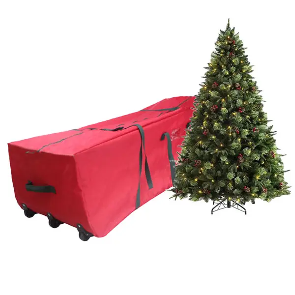Bolsa de almacenamiento con ruedas para árbol navideño, bolsa de poliéster 600D de 9 pies, color rojo, nueva tendencia