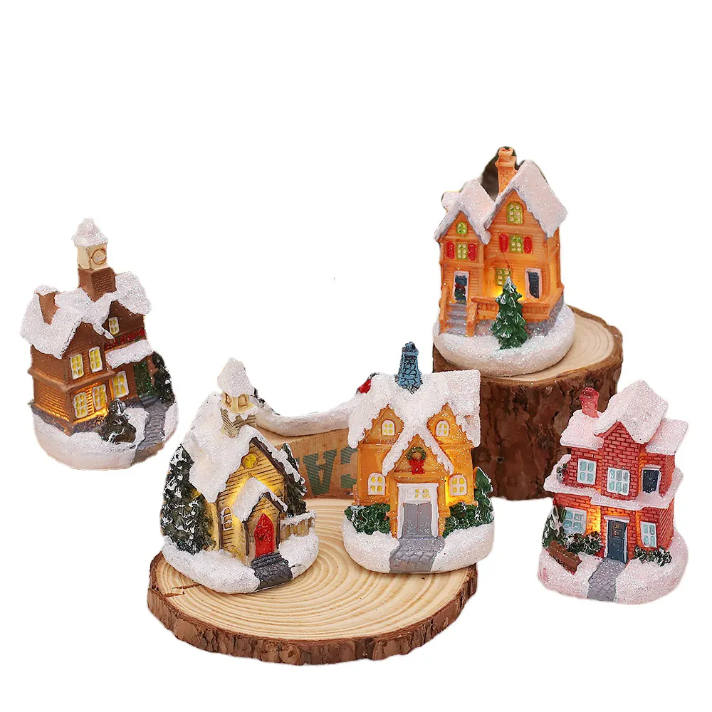 YQ-231 Wholesale holiday decoration resin lighted christmas village house