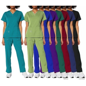 V-Neck <b>Scrub</b> Suit Set For Women Medical Staff Short Sleeve Split Design Moisture Wicking Uniforms Hospital Workwear - Product Image 1
