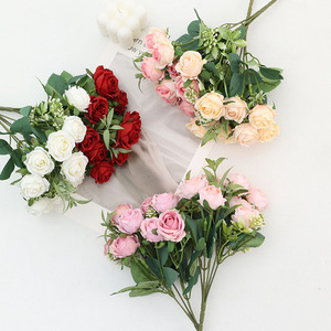 Ramos de Flores Artificiales de Seda al por Mayor, 10 Cabezas de <span class=keywords><strong>Rosas</strong></span> y Peonías, Tela Decorativa para Bodas, Pascua, Graduaciones - Product Image 6