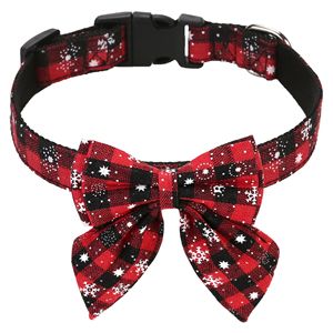 Christmas Dog Collar With <b>Bow</b> Tie Red Green Plaid Snowflake Pattern Small Medium Dogs Pet Accessory - Product Image 3