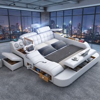 Lit intelligent multifonctionnel en cuir véritable avec massage et projection, lit de rangement pour chambre à coucher