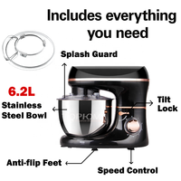 Mélangeur électrique de cuisine avec CB 6.2L 1300W 10 vitesses crochet à pâte fil fouet et batteur mélangeur d'aliments mélangeur sur pied