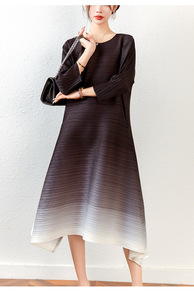 Vestidos Largos Casuales Elegantes para Mujer, Plisados, Corte en A, Transpirables, Tallas Grandes, Estampado Degradado, Formales de Oficina, Naturales - Product Image 4