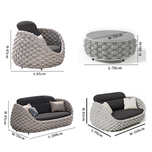 Juego de Sofás de Jardín de 5 Plazas para Exterior de Cuerda Tejida y Aluminio <span class=keywords><strong>con</strong></span> Mesa de Centro - Product Image 6