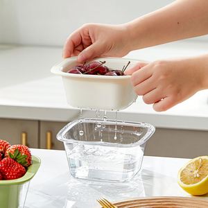 Bol de lavage et d'égouttage double couche pour fruits et légumes, passoire en PET, mini panier d'égouttage en plastique pour aliments - Product Image 1