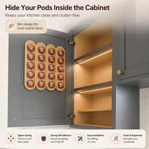 <span class=keywords><strong>Support</strong></span> <span class=keywords><strong>mural</strong></span> pour 20 capsules de café en bambou, vertical et horizontal, pour l'intérieur d'une porte d'armoire. - Product Image 6