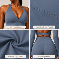 Ensemble de yoga 3 pièces personnalisé pour femme : haut de sport à manches longues, soutien-gorge push-up, leggings taille haute – Tenue de fitness et d'entraînement OEM