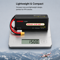 Viwipow 850mAh 14.8V LiPo Drone Cell 60C Tingkat Pengosongan Tinggi Baterai Li-Po Isi Ulang untuk Drone Balap FPV Mini