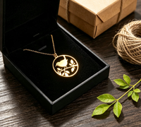 Collier pendentif oiseau creux en acier inoxydable sur branche, collier minimaliste avec découpe ronde oiseau et feuille, bijou quotidien pour femme, cadeau