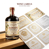 Étiquettes de vin rouge brillantes de haute qualité personnalisées, imperméables, autocollantes, avec logo privé en feuille d'or, en rouleaux