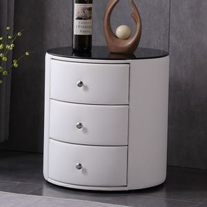 Modern High-end <strong>Circular</strong> Three-drawer Storage Leather-wrapped Wireless Charging <strong>Bedside</strong> <strong>Table</strong> for Bedroom - Product Image 3