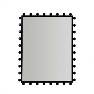 Espejo de Pared Rectangular de Metal Negro con Marco de Bolas Decorativas para Baño y Hogar - Product Image 1