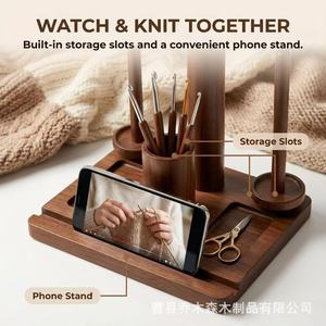 Wooden Yarn Rack Dual Axis Rotating Desktop Storage With <b>Crochet</b> <b>Hook</b> Holder And Scissors Tray For Knitting Crafting - Product Image 3