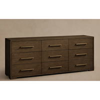 Commode à 9 tiroirs en bois massif, style moderne minimaliste, en chêne, avec poignées fines en laiton, grand espace de rangement pour chambre et salon