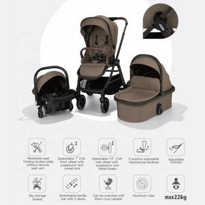 Passeggino Multifunzionale Pieghevole 3 in 1 con Navicella, <span class=keywords><strong>Seggiolino</strong></span> Auto e Carrozzina per Neonati e Bambini - Product Image 2