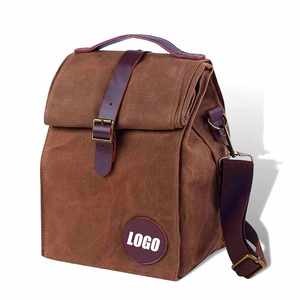 Custom <b>Insulated</b> <b>Lunch</b> Bag Sturdy Waxed Canvas <b>Lunch</b> <b>Box</b> Leakproof Vintage Cooler Bag for Adults Work Picnic Hiking - Product Image 1