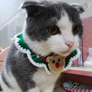 الصين الصانع الجديد مصمم محبوك يدويا الحيوانات الأليفة محبوك وشاح طوق عيد الميلاد الصوف غزل الحيوانات الأليفة الكلب القط طوق وشاح - Product Image 2