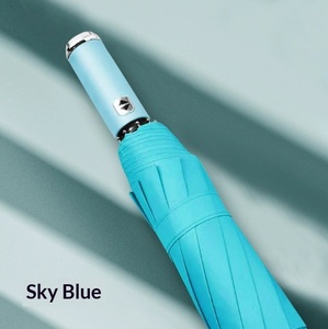 Parapluie pliant professionnel à 10 baleines, pliable en trois sections, avec lampe torche LED intégrée, protection solaire et poignée en caoutchouc noir - Product Image 6