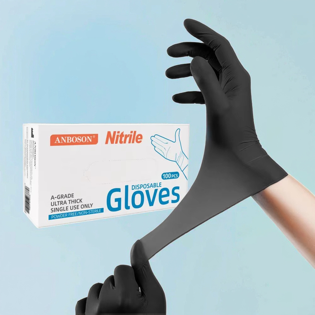 EN388 Certified Black Disposable Nitrile Gloves Powder-Free Latex-Free Cut-Resistant Waterproof Mechanics Work Gloves