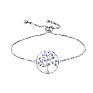 Yh Jewellery High Quality Women Charm Bracelet Box Chain 925 Silver Plated Cz Tree Of Life Bracelet