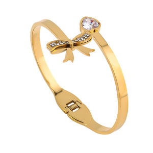 Bán Buôn Đồ Trang Sức Thời Trang Tốt Thép Không Gỉ 18K Vàng-Mạ Pha Lê <span class=keywords><strong>Bowknot</strong></span> Bướm Hoa Cuff Vòng Đeo Tay <span class=keywords><strong>Bangle</strong></span> Cho Phụ Nữ - Product Image 4