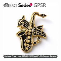 Broche personnalisée en émail dur pour saxophone jazz, plaquée or, badge de revers, MOQ 50 pièces pour membre de groupe