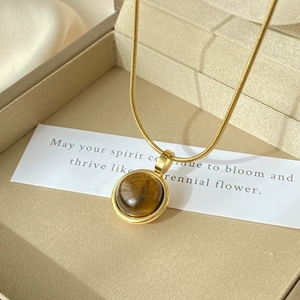 Collar de acero inoxidable de lujo ligero para mujer, collar con colgante de piedra de ojo de tigre perla, joyerí<span class=keywords><strong>a</strong></span> N910149 - Product Image 3