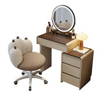 Nouvelle Table de Maquillage avec Plateau en Pierre Intégré, Commode à Tiroirs, Style Rétro Crème, Idéale Petits Appartements, Simple et Moderne