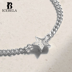 Collier ras-de-cou ICEBELA en argent sterling 925, tendance, élégant, luxueux, avec zircon étoile unique, pour femmes - Product Image 2