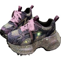 Baskets basses respirantes pour femmes, style Dad Skate, avec strass, imprimé graffiti coloré, à lacets, plateforme, pour le printemps et l'automne, chaussures de marche décontractées