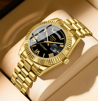 Montre-bracelet pour homme NIBOS 2708 avec bracelet en acier inoxydable, design cercle zircon, double date, étanche, quartz, diamant, or