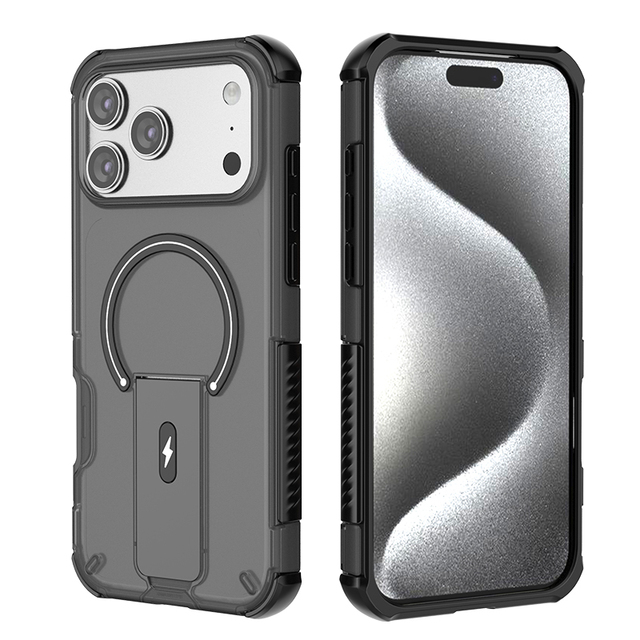 Magnetic Shockproof Phone Case with Built-in Kickstand, Transparent Protective Cover with Anti-Slip Grip for Smartphones