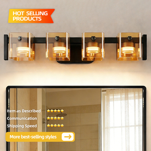 Appliques murales modernes LED pour salle de bain, luminaire de vanité avec abat-jour en verre ambré, corps en alliage d'aluminium, lumière blanc chaud 3500K, culot E27, commande par interrupteur - Product Image 2