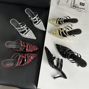 Sandalias de Moda 2024 en Oferta, Zapatos de Tacón Puntiagudos con Lentejuelas, Tacones Altos de 8.5 cm, Hipermercado - Product Image 1