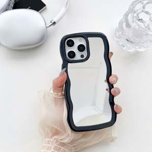 เคสโทรศัพท์ลายคลื่นใหญ่สไตล์ครีม น่ารัก พร้อมกระจกแต่งหน้าในตัว เหมาะสำหรับ iPhone 16 15 14 13 12 11 Pro Max สีครีม - Product Image 2