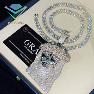 Prix d'usine Pendentif couronne de roses Jésus en moissanite VVS, passe le testeur de diamant, plaqué or, argent sterling 925, certificat GRA, cadeau - Product Image 3