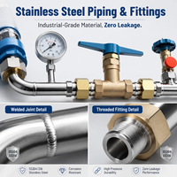 Industrial Gas Manifold SS304 Dual Line | Cylinder Distribution System with Brass Valves Pressure Gauges