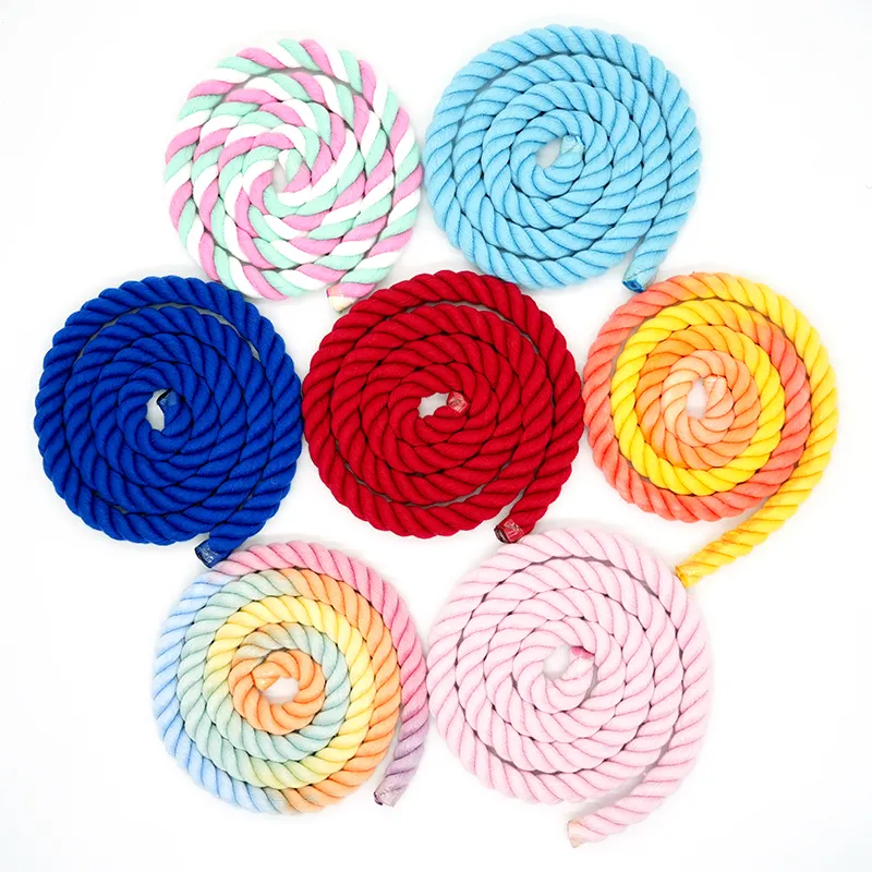 Durable 12mm Dyed Three Strand Natural Cotton Rope Braided Cord Gradient Color Twisted Rope Customized Pet dog leash